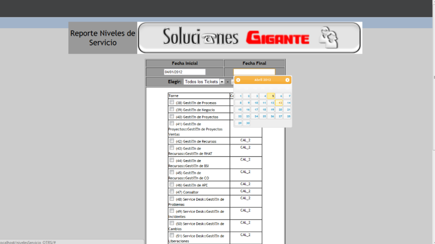 Sistema Web para generar reporte para medir Niveles de Servicio (OTRS)